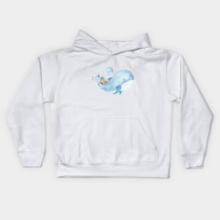 Watercolor blue orca whale illustration, cute kids print Kids Hoodie